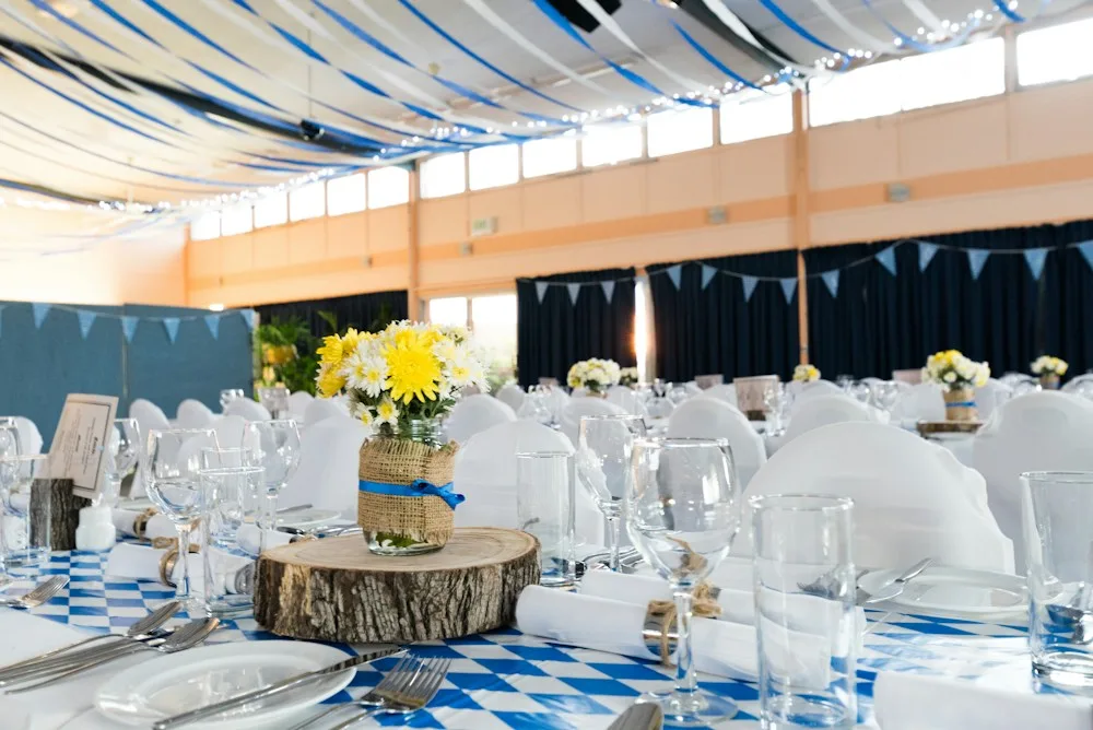 A decorated wedding reception venue